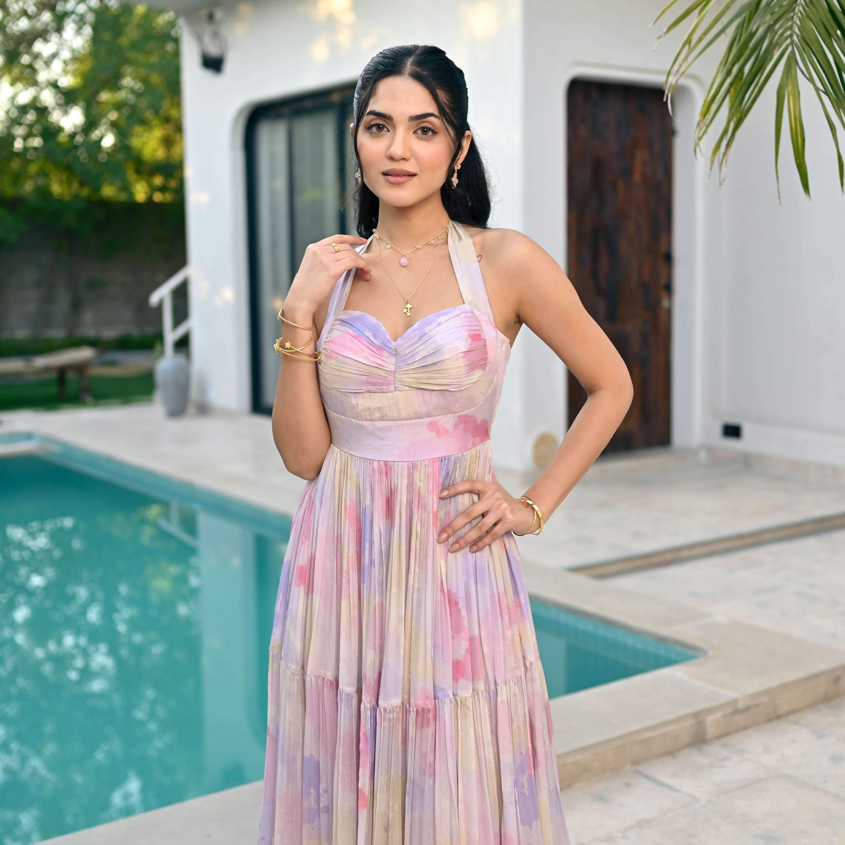 Watercolor Whirl Long Dress