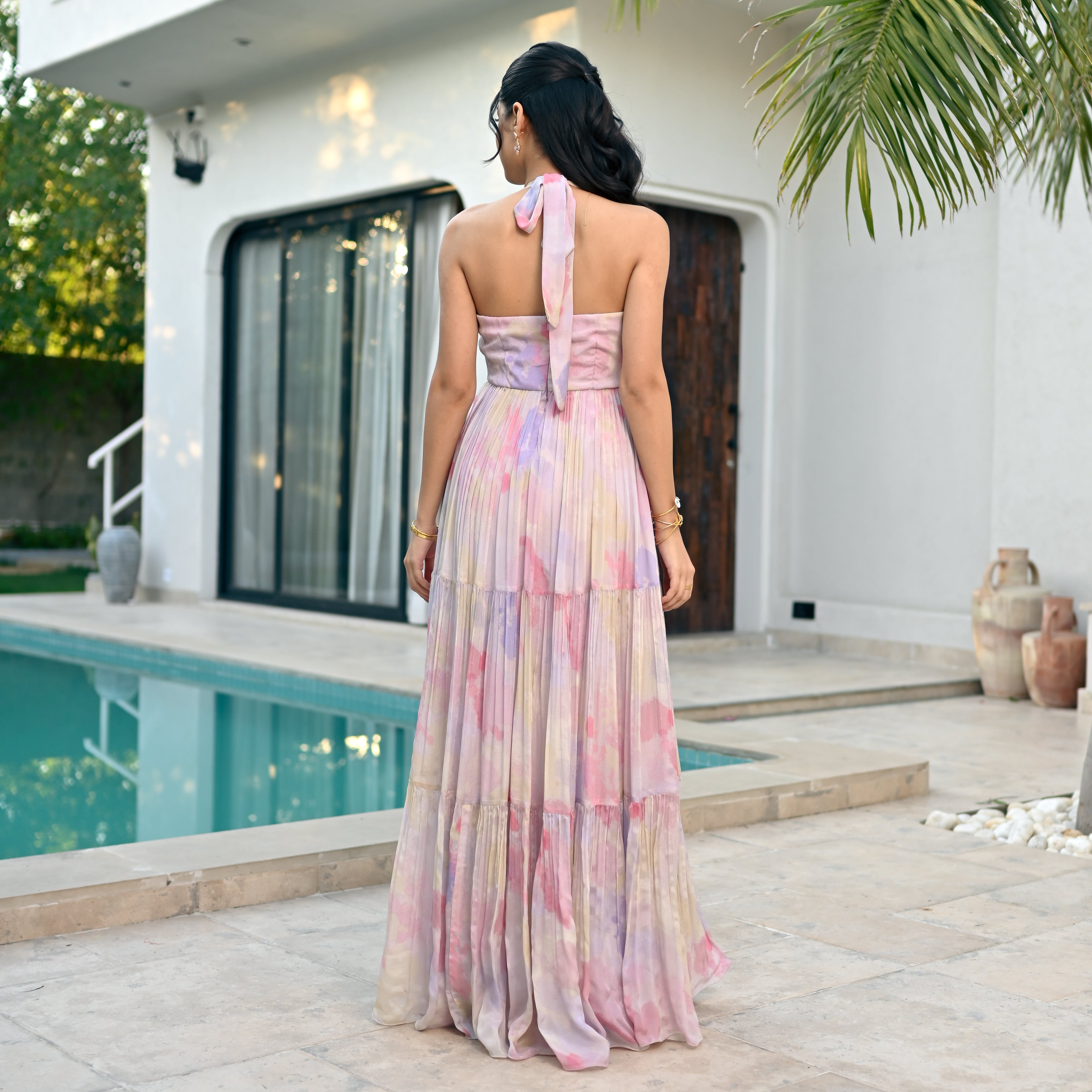 Watercolor Whirl Long Dress