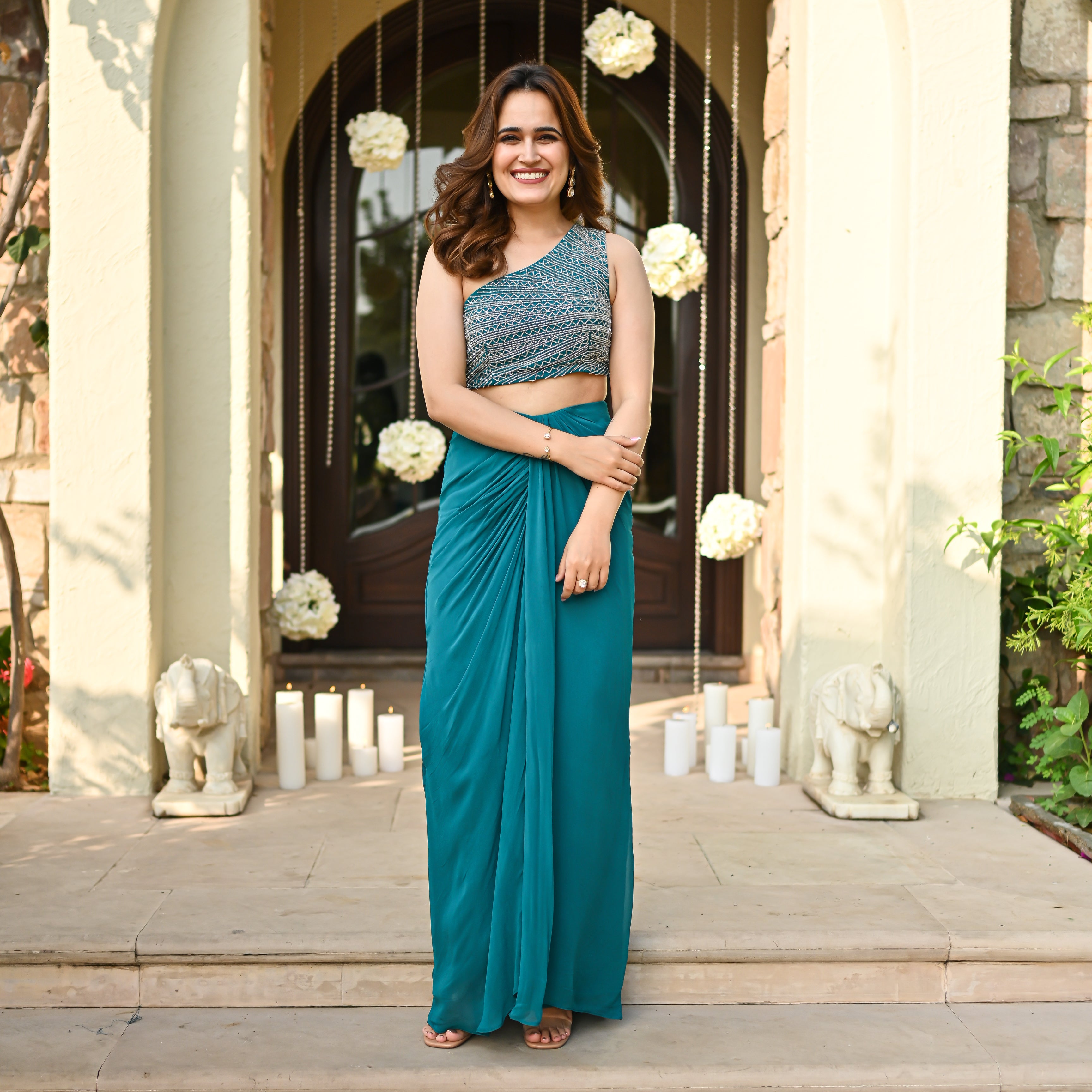 Teal embroidered Georgette Co-ord Set for Women Online