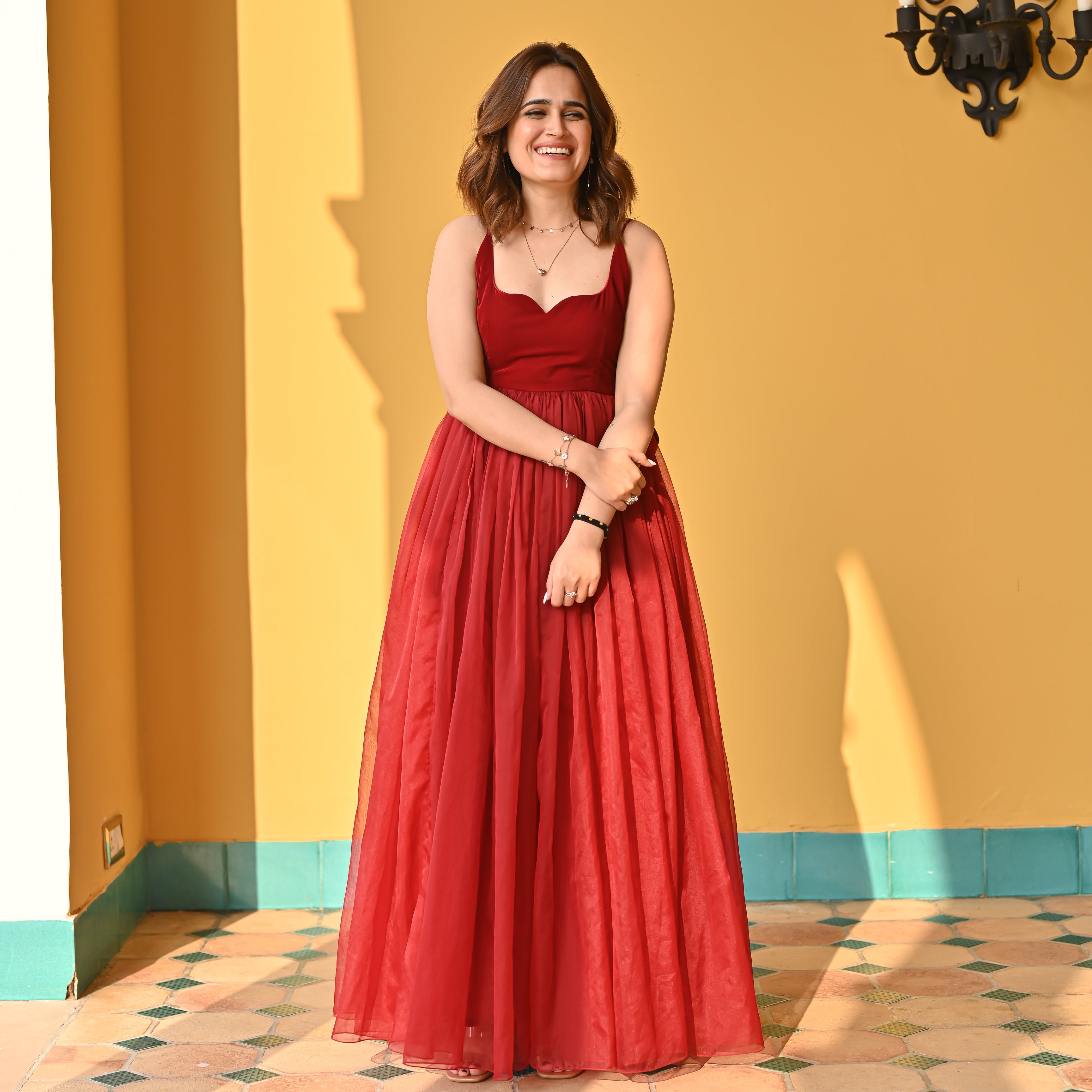 Red Colour Outfit Scarlet Red Long Dress