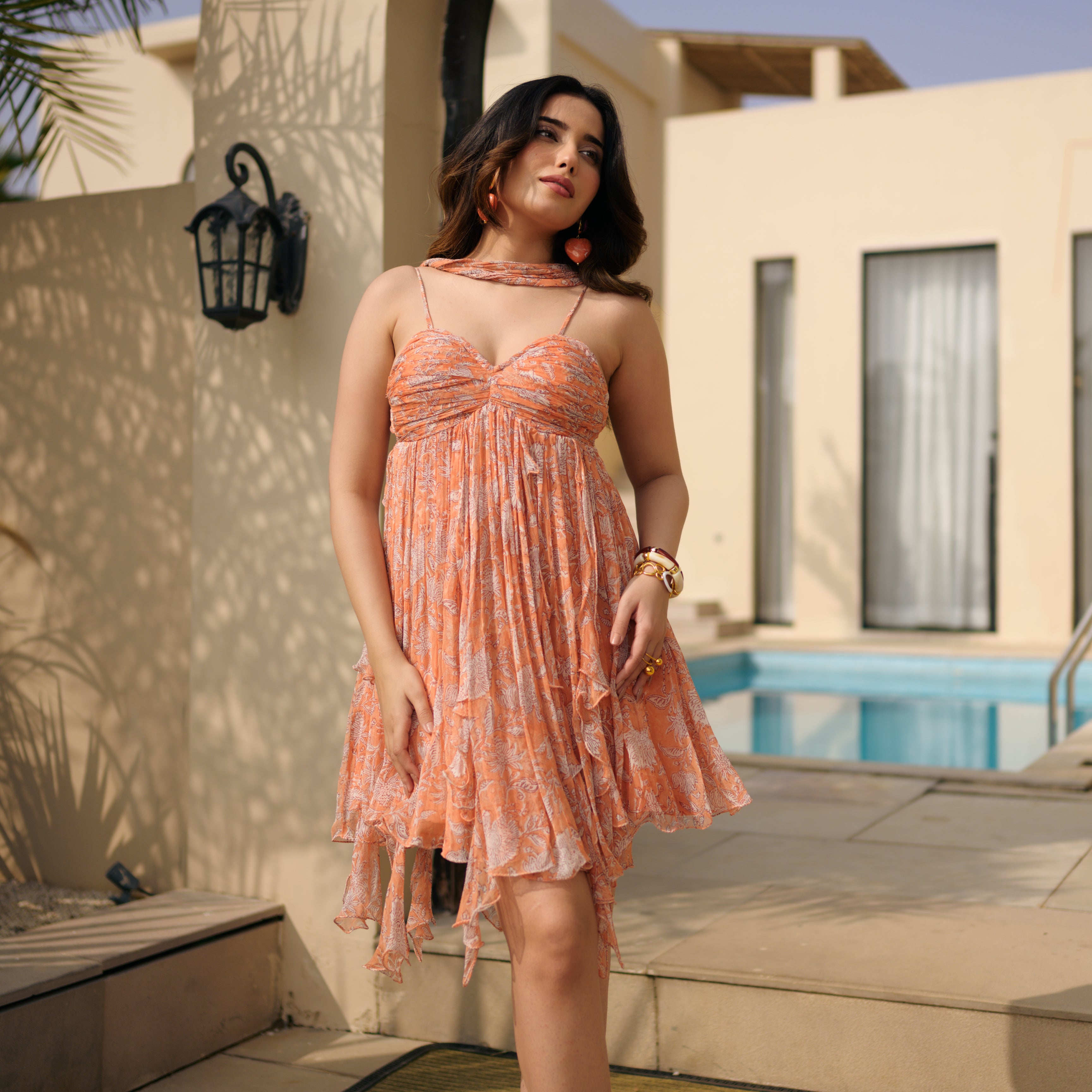 Apricot Peach Short Dress