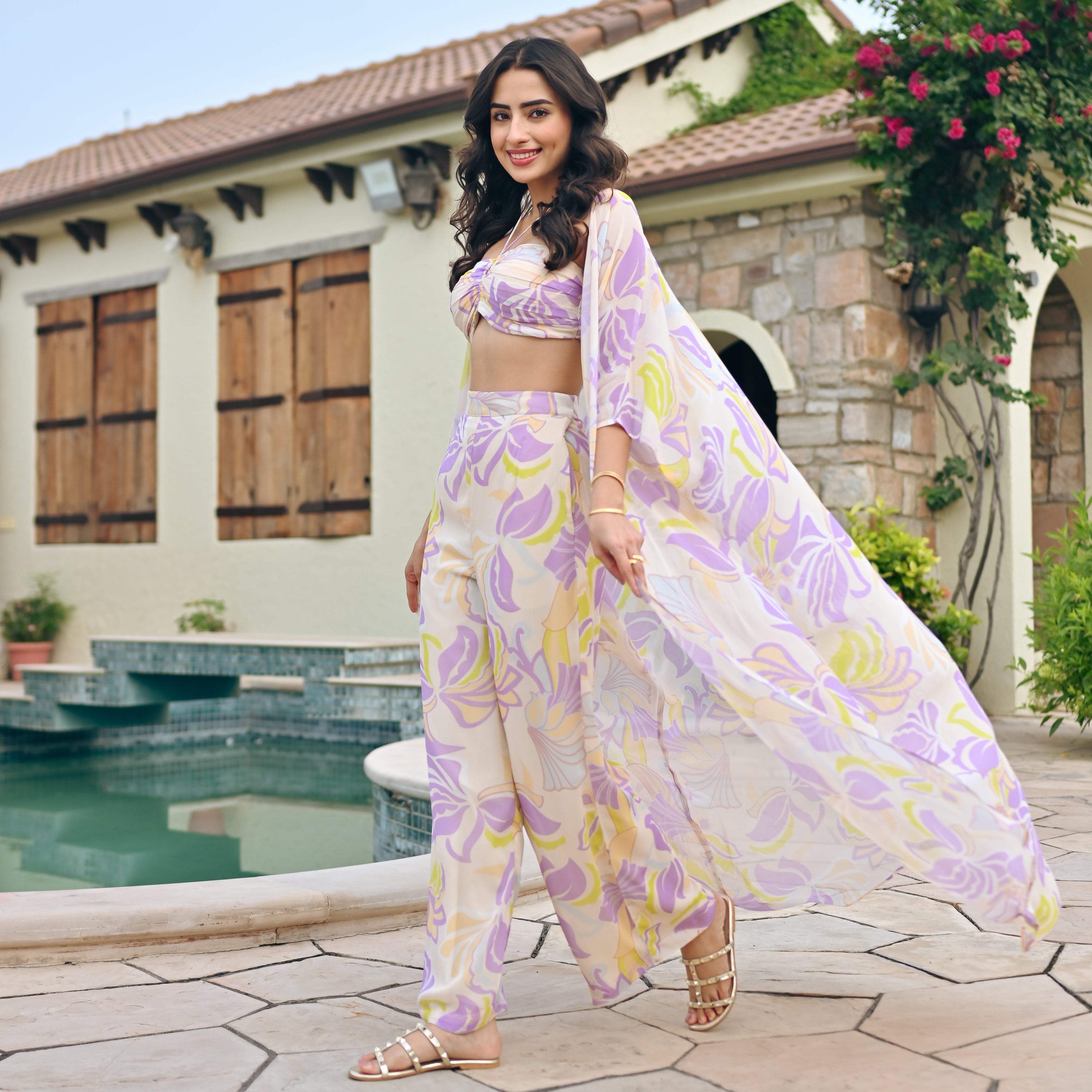 Heather Foliage Designer Georgette 3 Piece Co-Ord Set For Women Online