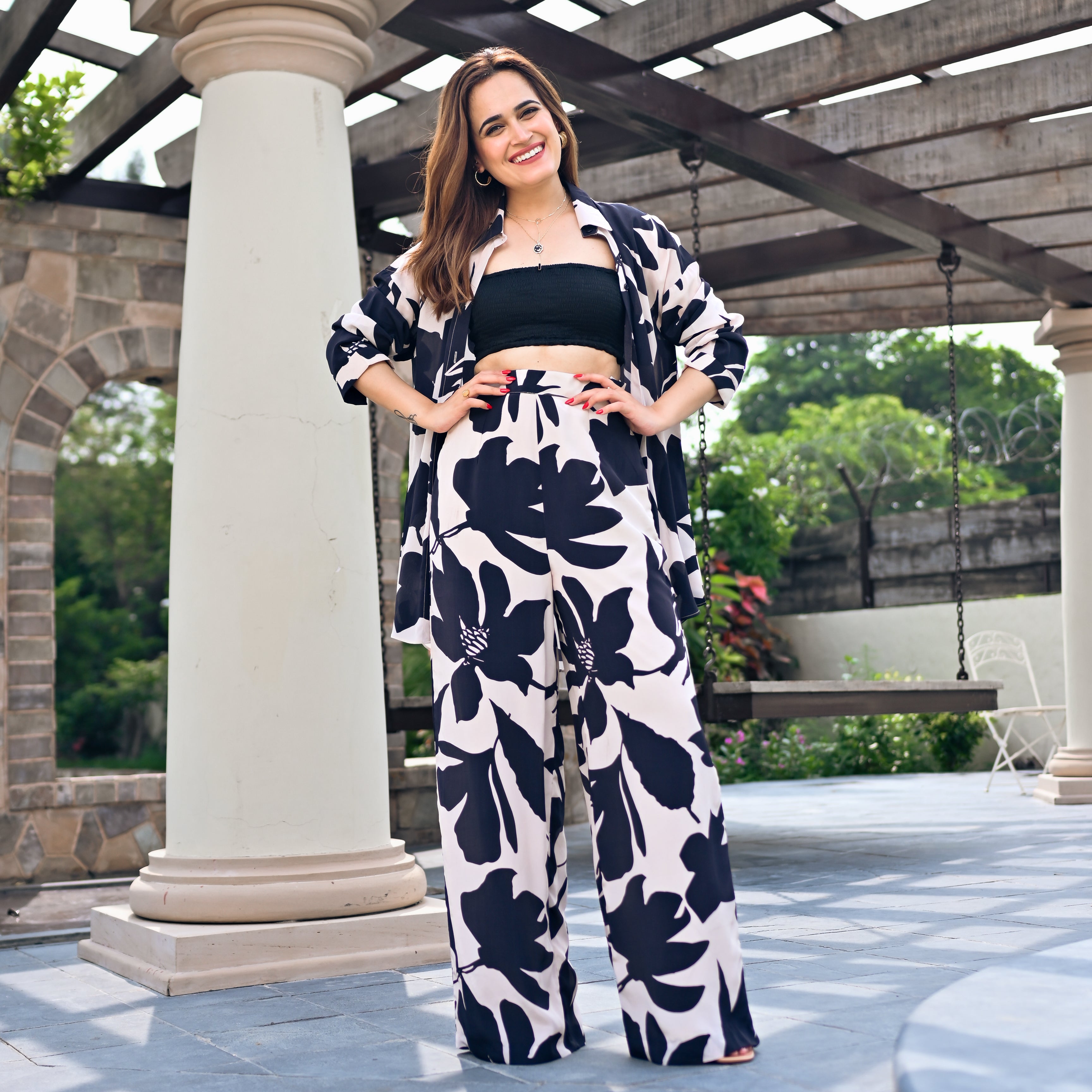 Botanical Designer Silk Crepe Co Ord Set For Women Online