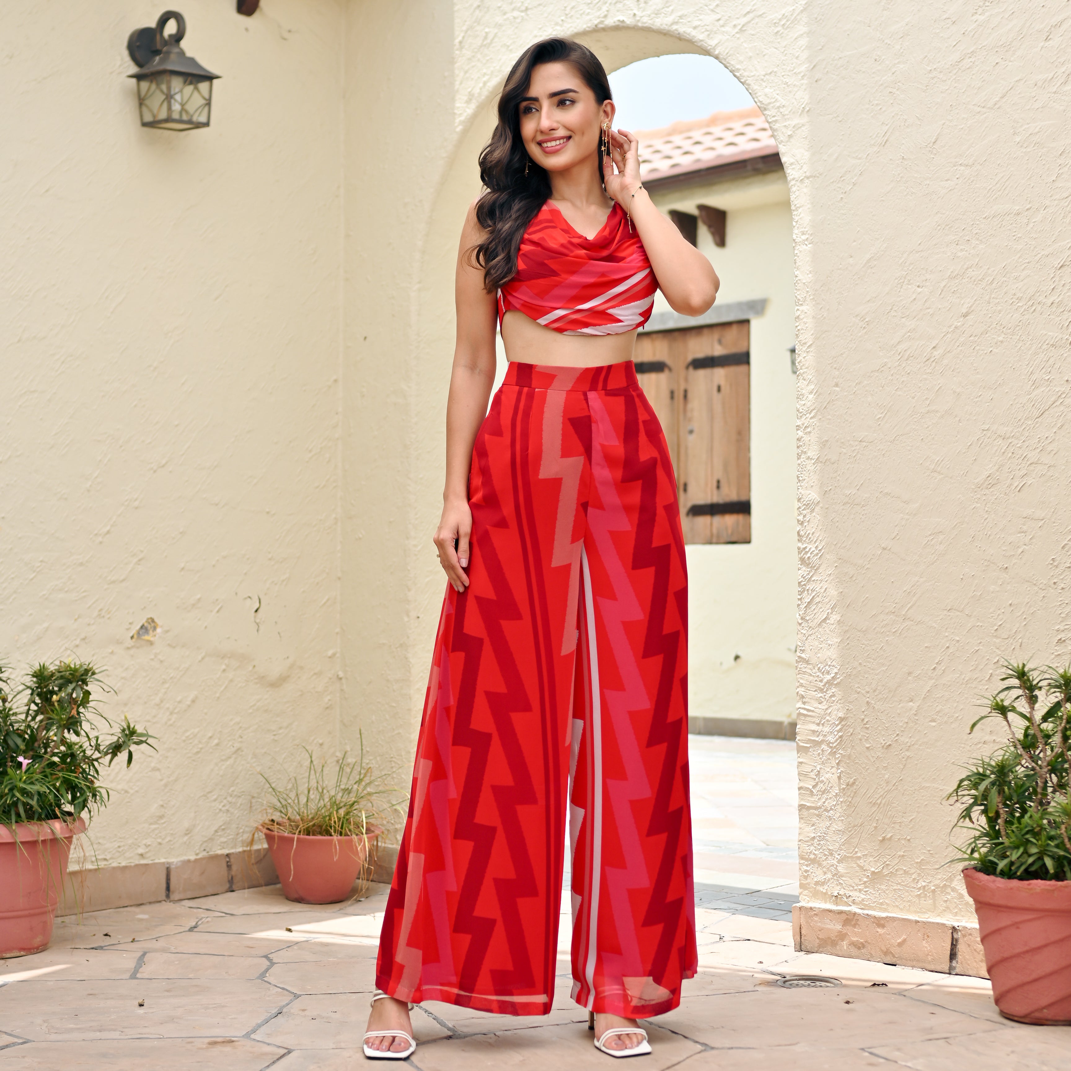 Lightning Strike Designer Red Georgette Co-Ord Set For Women Online
