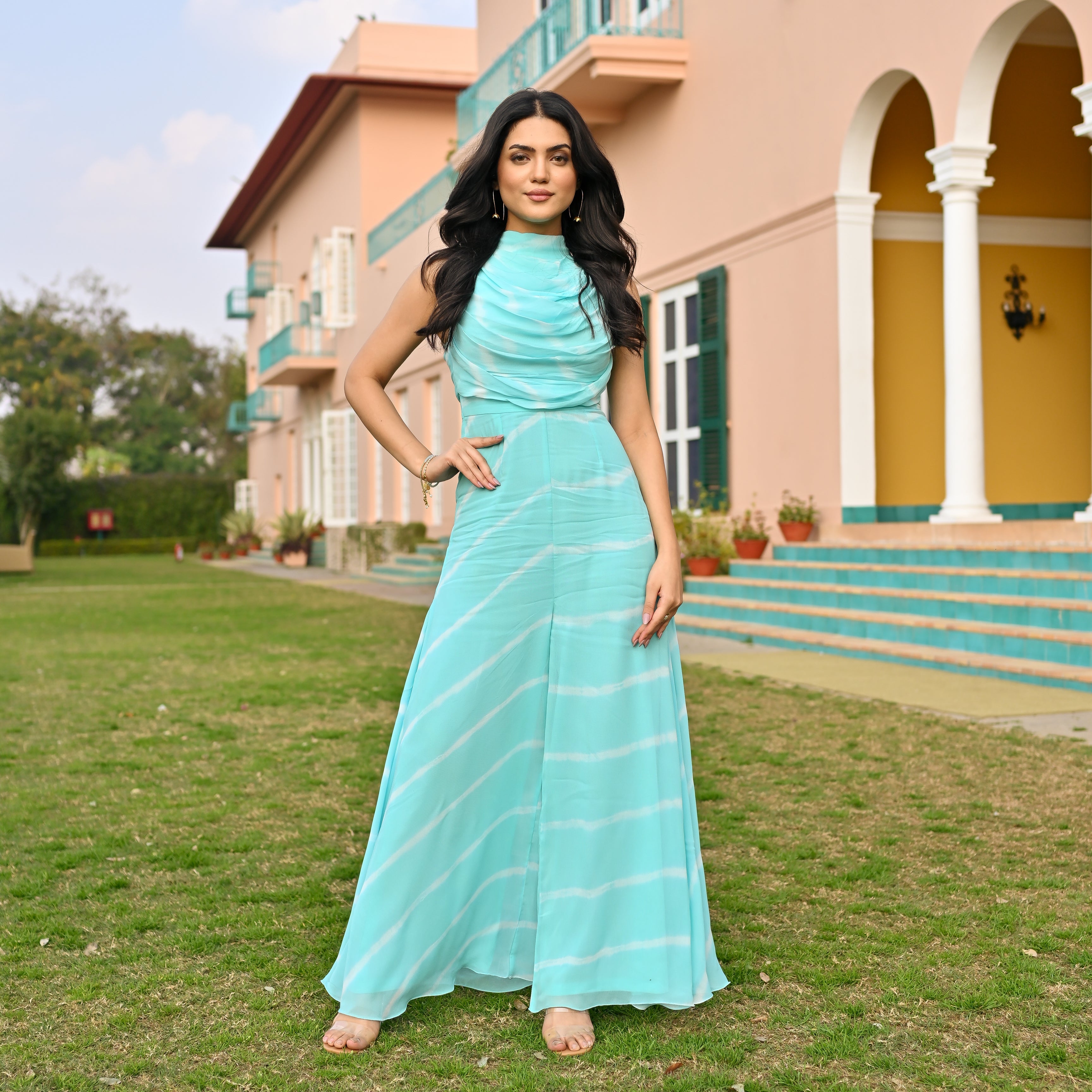 Glaring Blue Designer Long Jumpsuit for Women Online