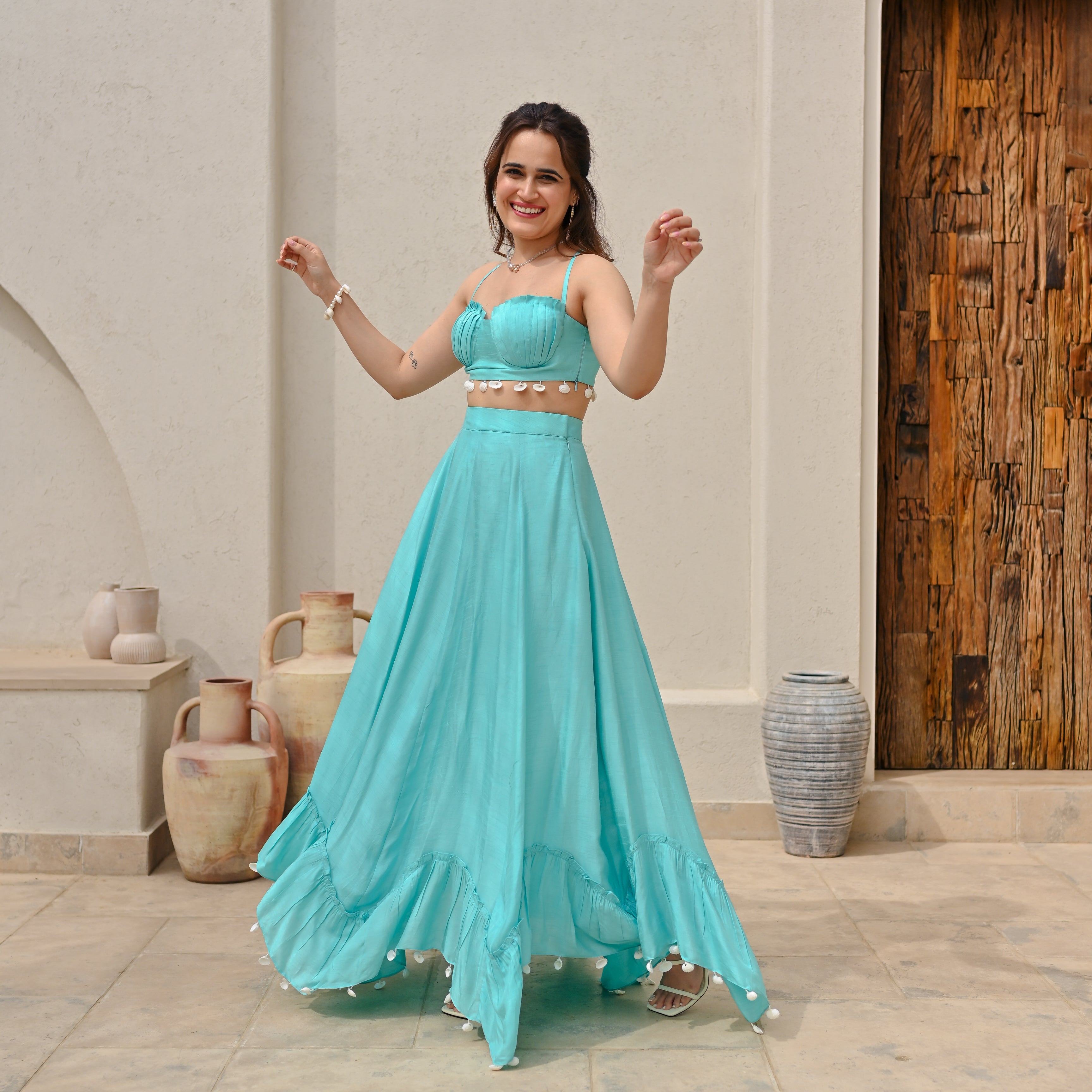 Waves & shells top & skirt co-ord set for women