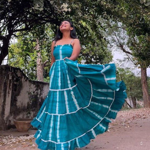 Tiered Teal Tie-Dye Dress