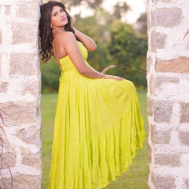 Slime Green Backless Dress