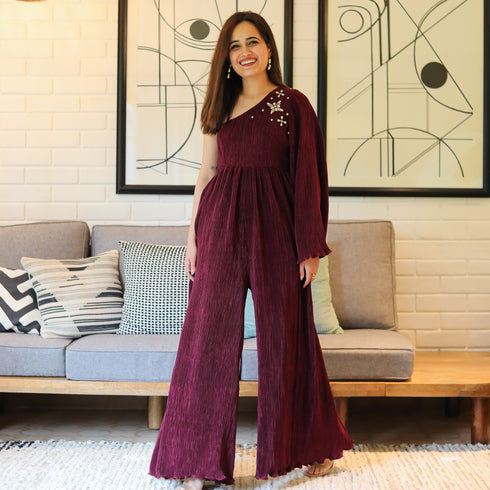 Cordovan Pleated Jumpsuit
