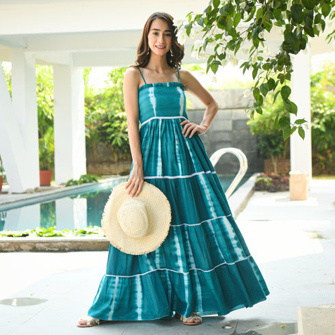 Tiered Teal Tie-Dye Dress