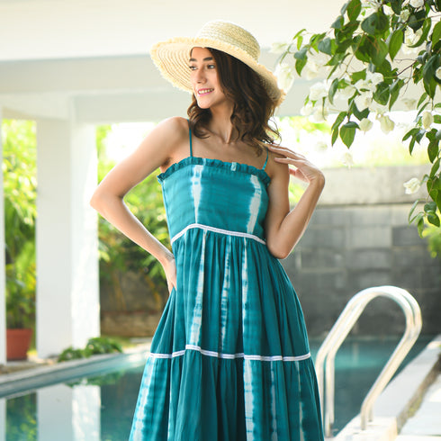 Tiered Teal Tie-Dye Dress