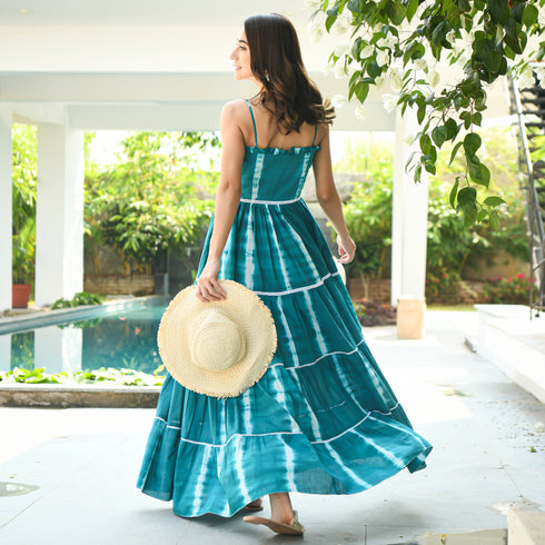 Tiered Teal Tie-Dye Dress