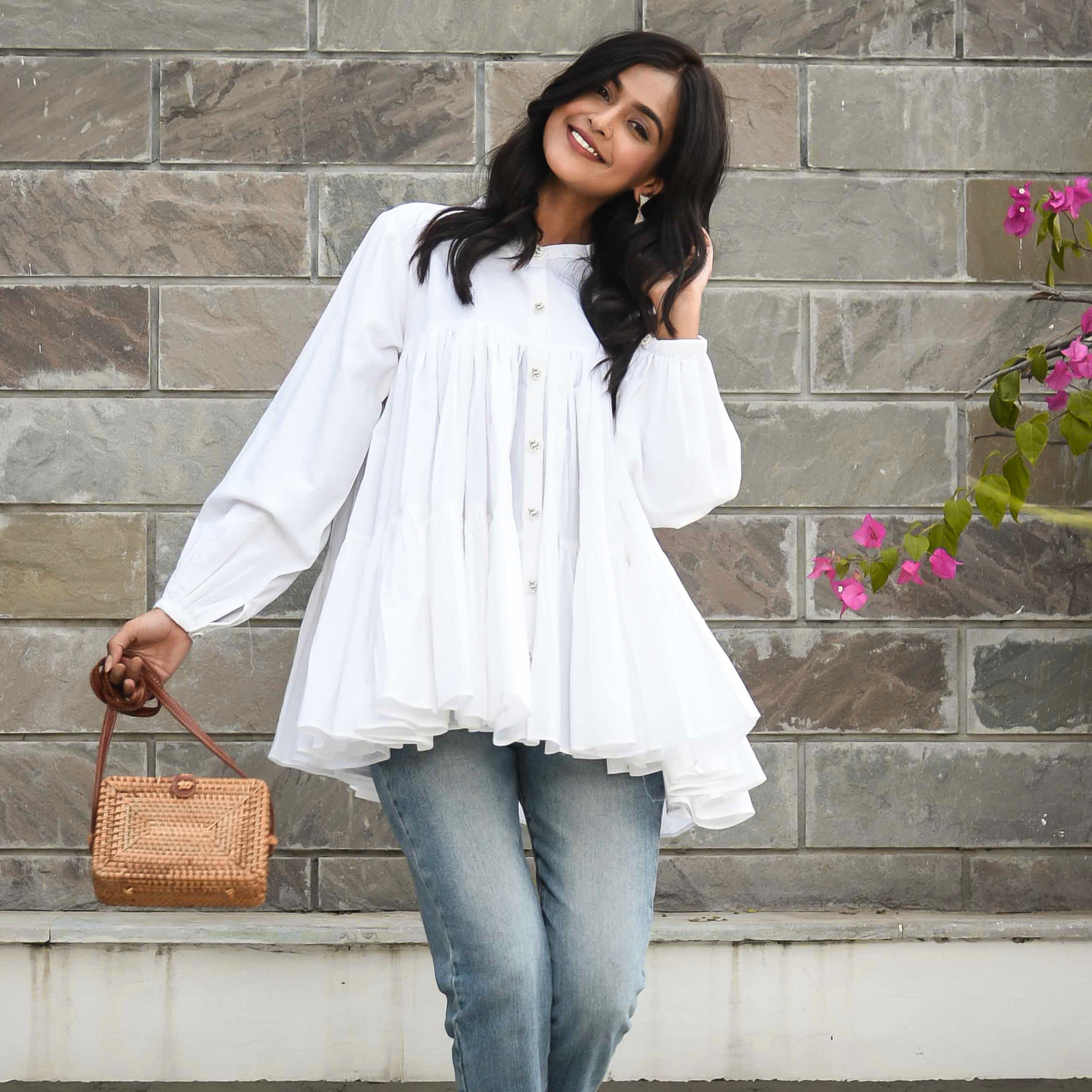 Buy Trendy Designer Cotton White Tiered Top For Women Online – Ordinaree