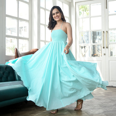 Cadet blue backless Dress