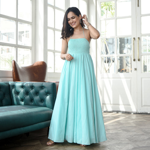 Cadet blue backless Dress