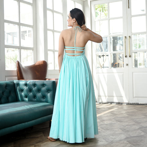 Cadet blue backless Dress
