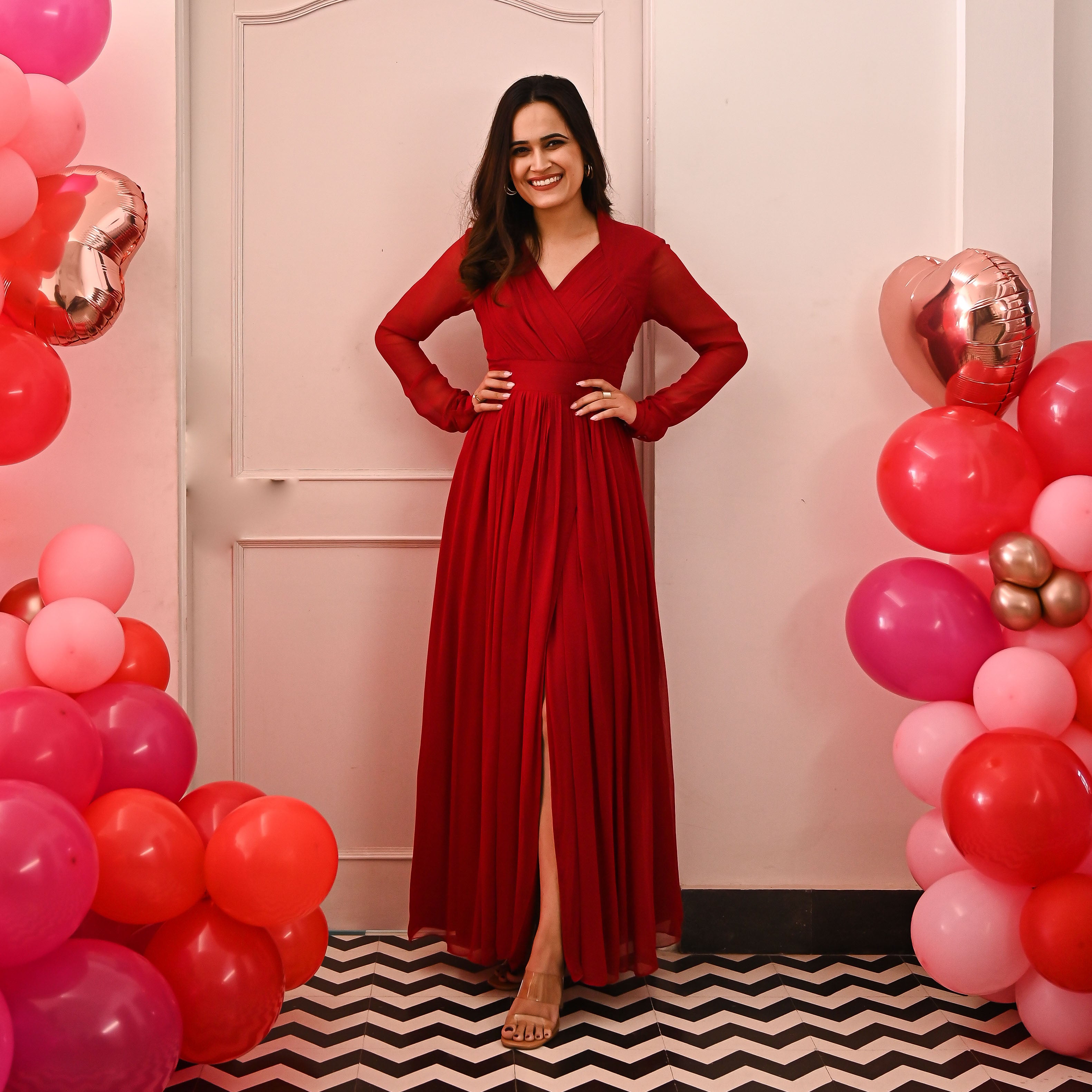 Garnet Red Georgette Long Dress For Women Online