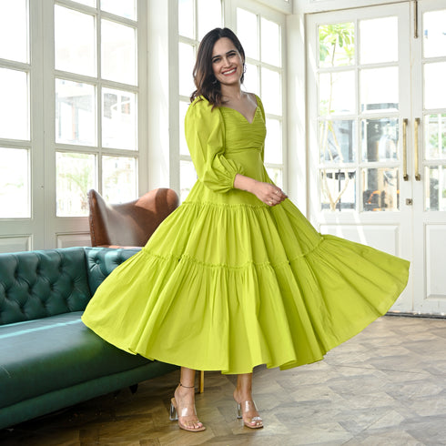 Lawn Green Midi Dress