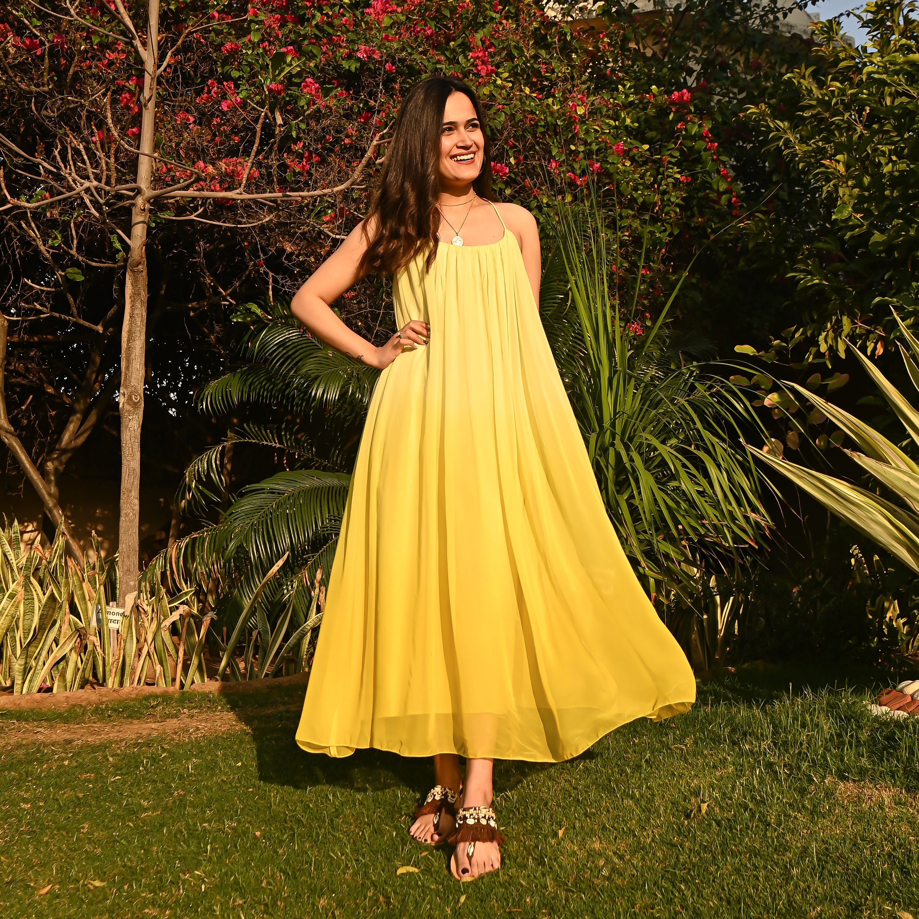 Zesty Slip Designer Georgette Flowy Maxi Dress For Women Online