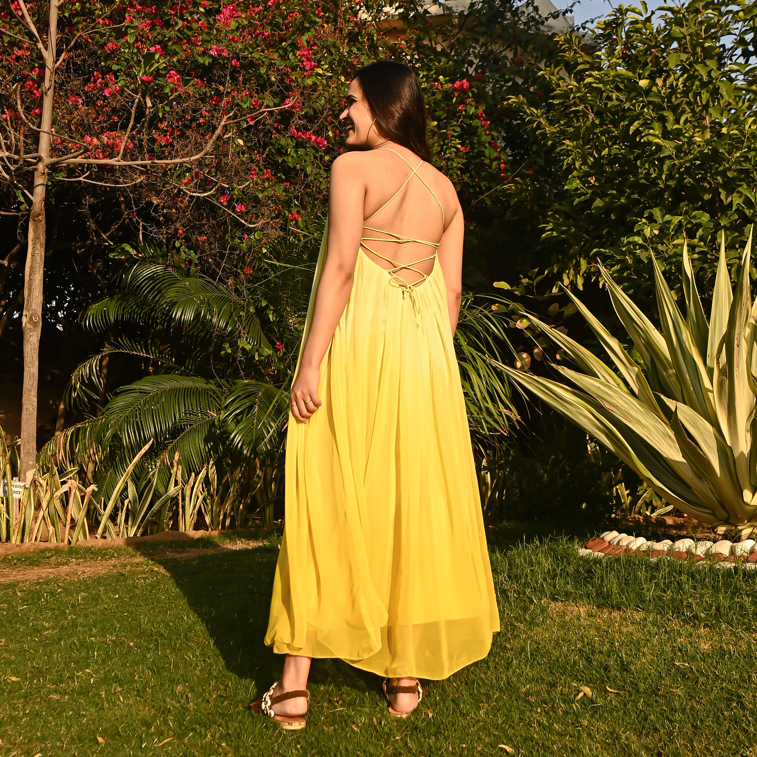 Zesty Slip Designer Georgette Flowy Maxi Dress For Women Online – Ordinaree