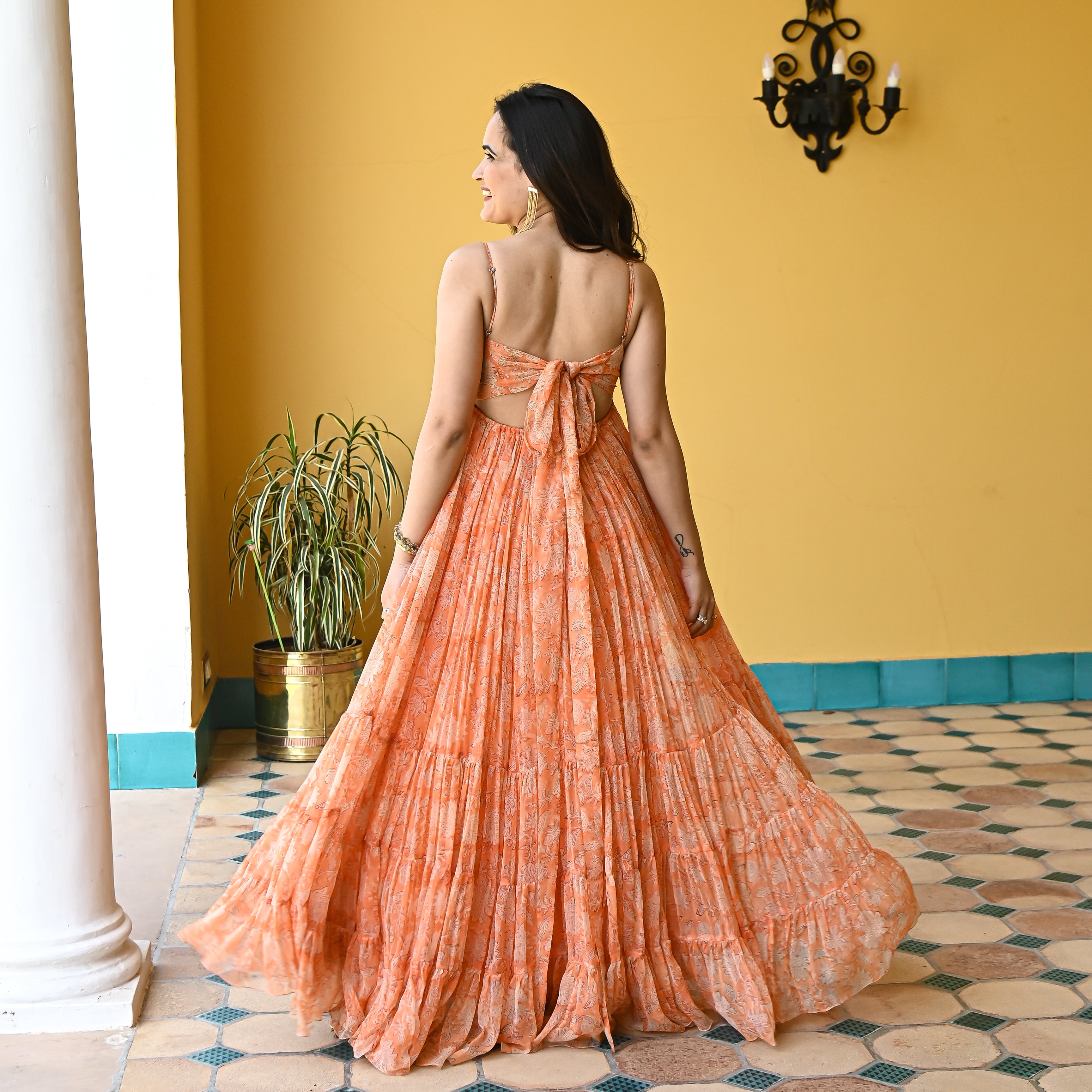 Buy Orange Modal Plain Shawl Collar Frilled Maxi Dress For Women by Rivaaj  Clothing Online at Aza Fashions.