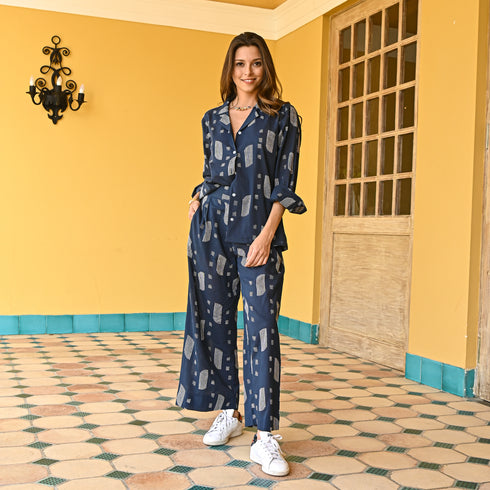 Navy Beryl Mulmul Co-ord Set