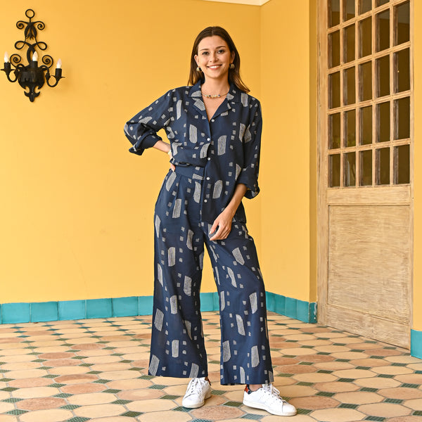 Navy Beryl Mulmul Co-ord Set