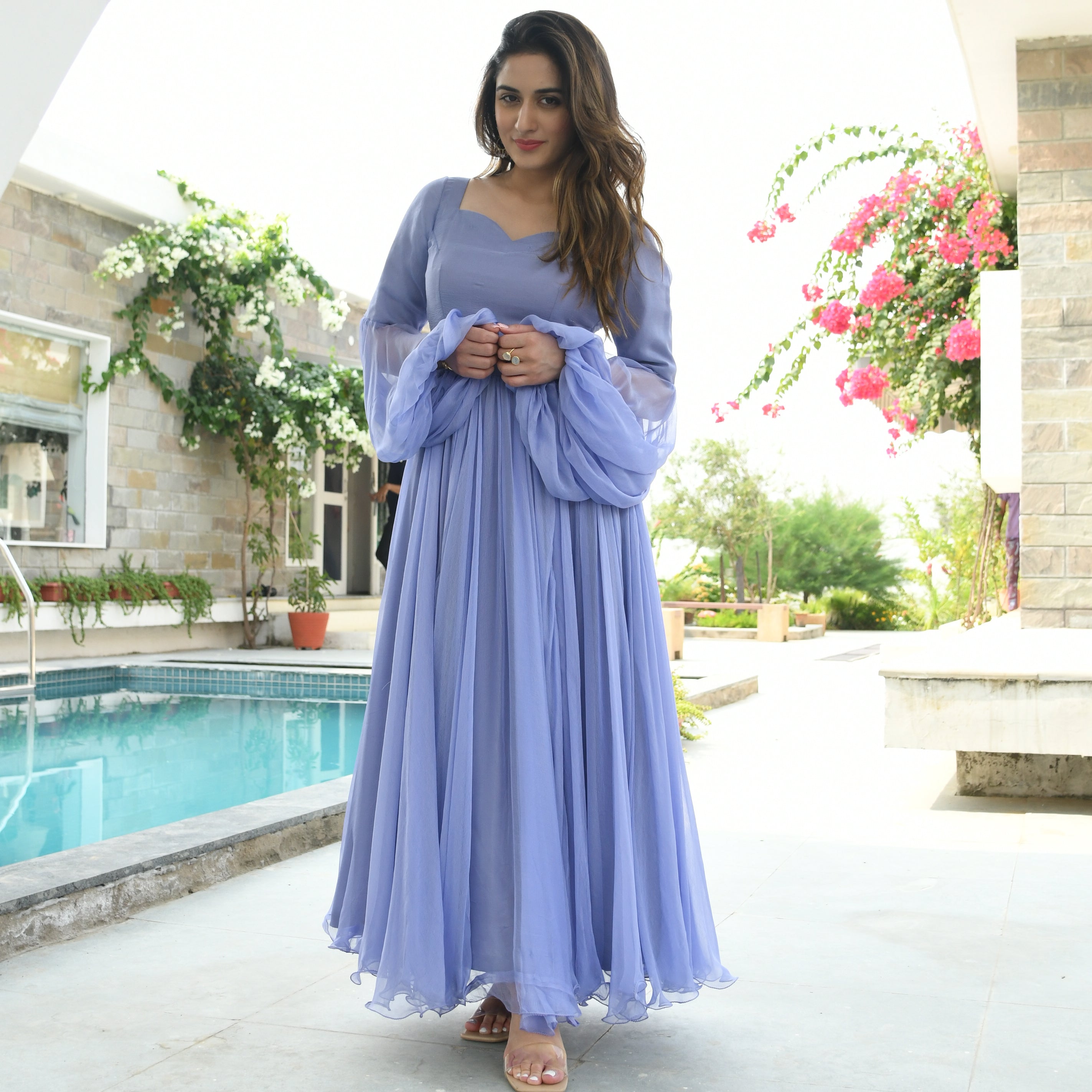 Lavender Designer Chiffon Party Wear Dress For Women Online – Ordinaree