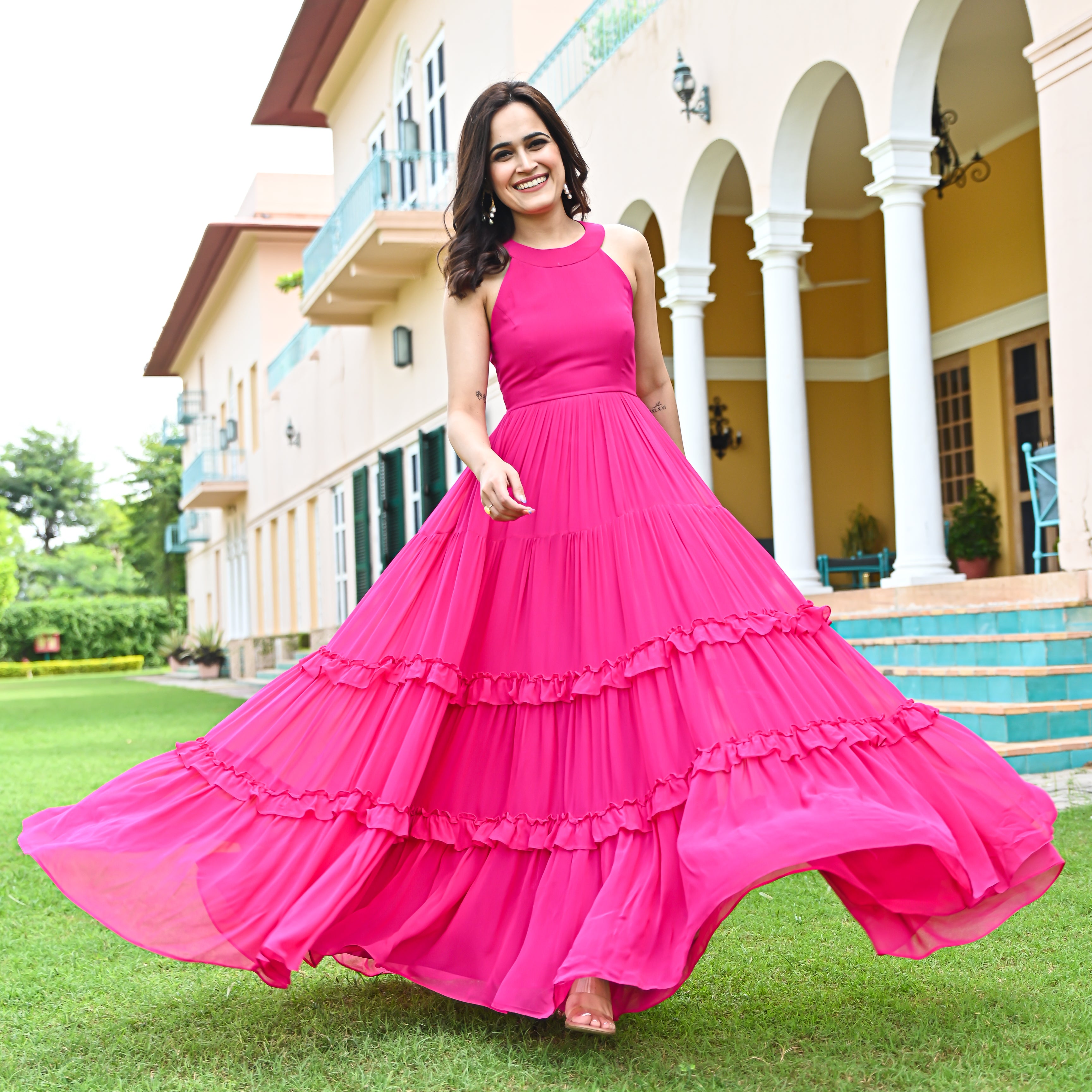 Stylish Party Wear Georgette Butta Long Gown Dress For Women