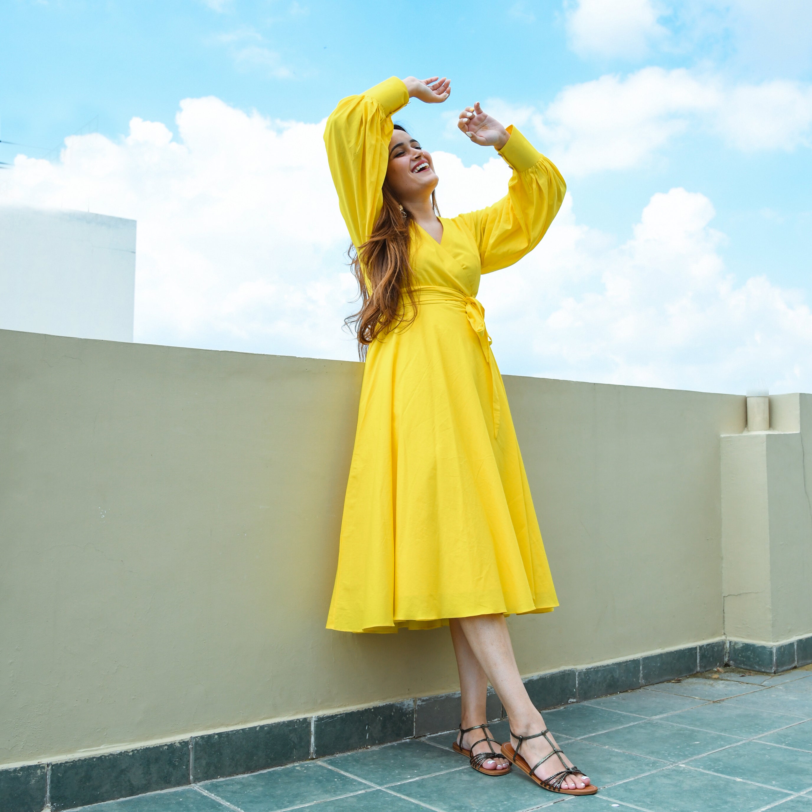 Yellow shop wrap dress