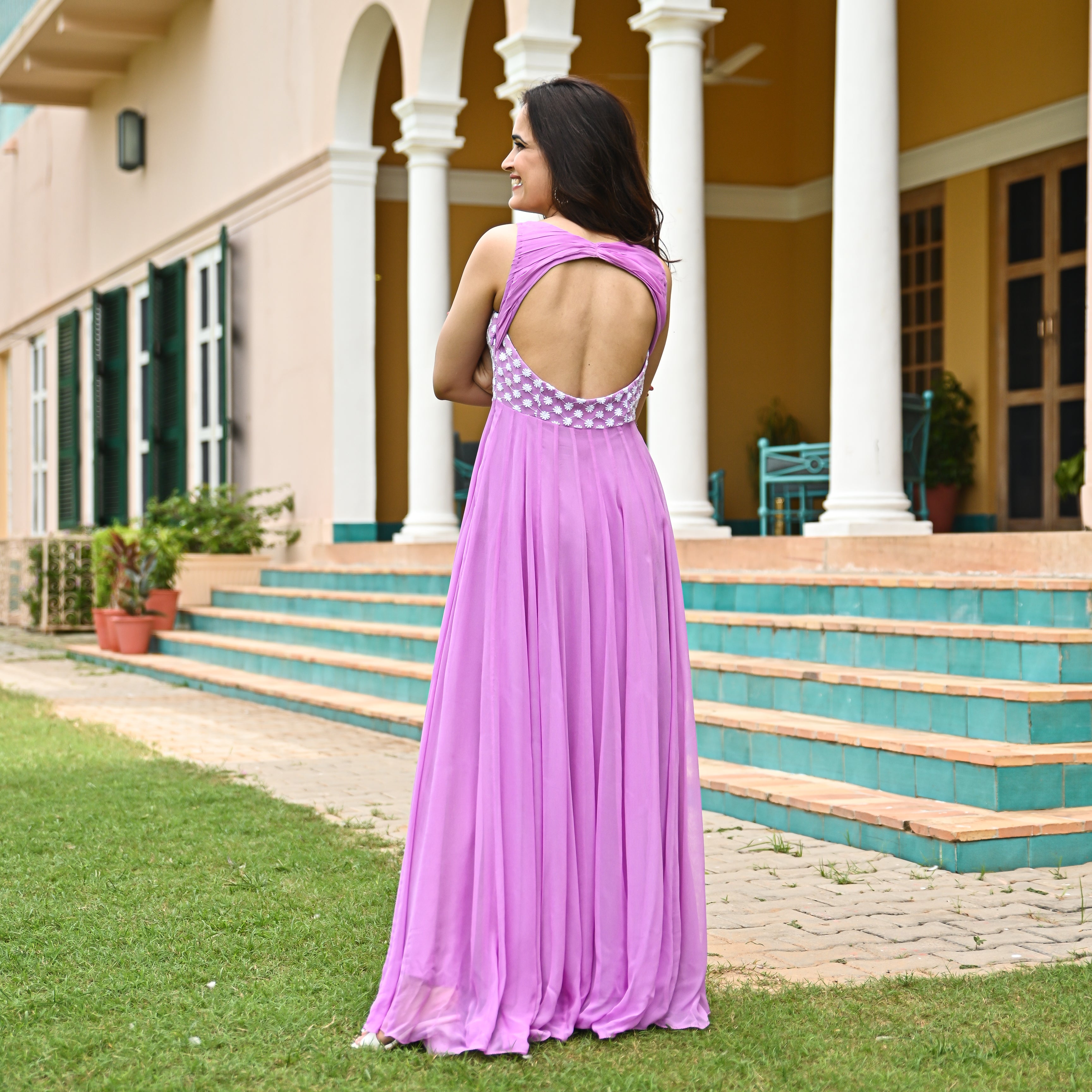 Ethnic Style Long Purple Gown Design For Girls – Kaleendi
