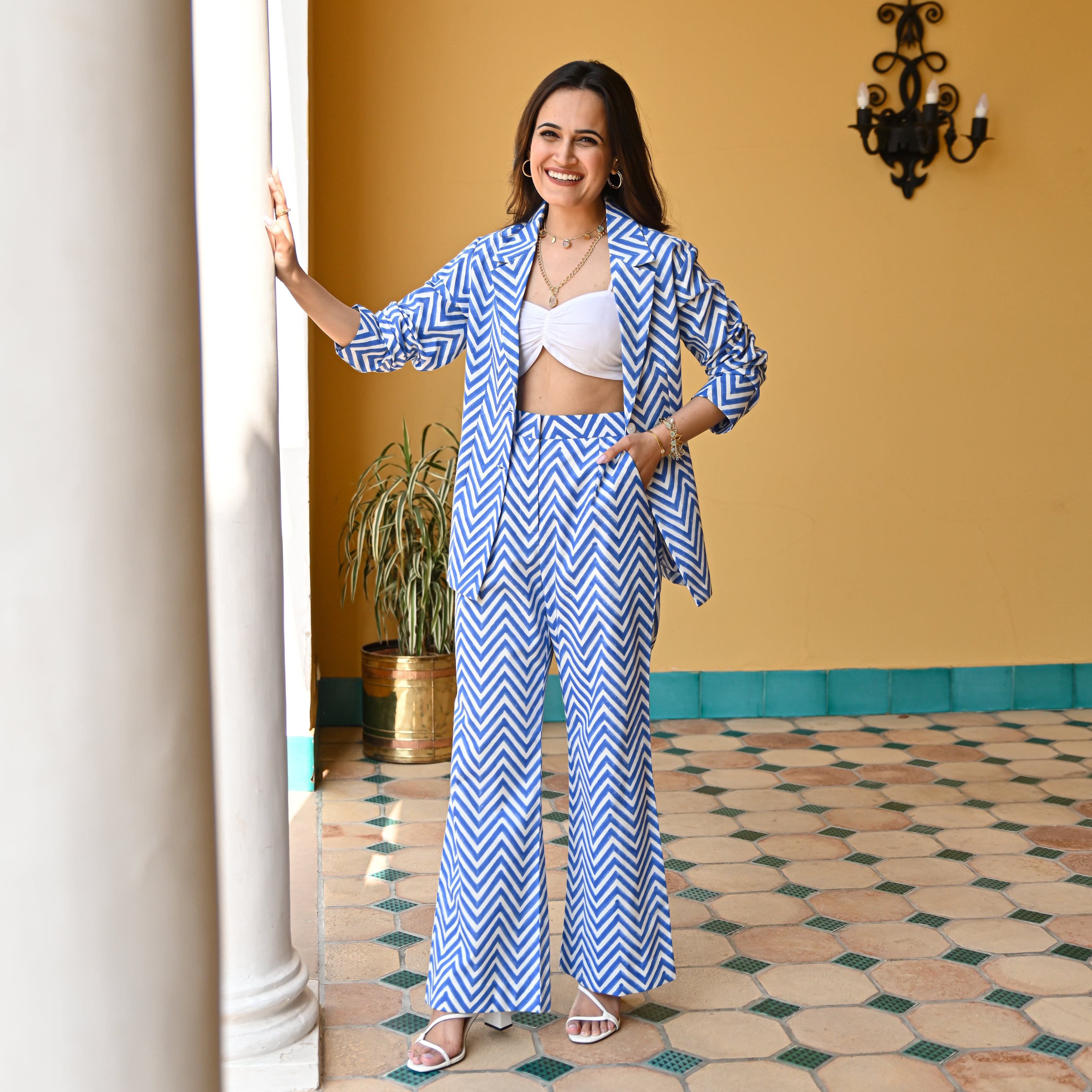 Chevron Cotton Blazer Set