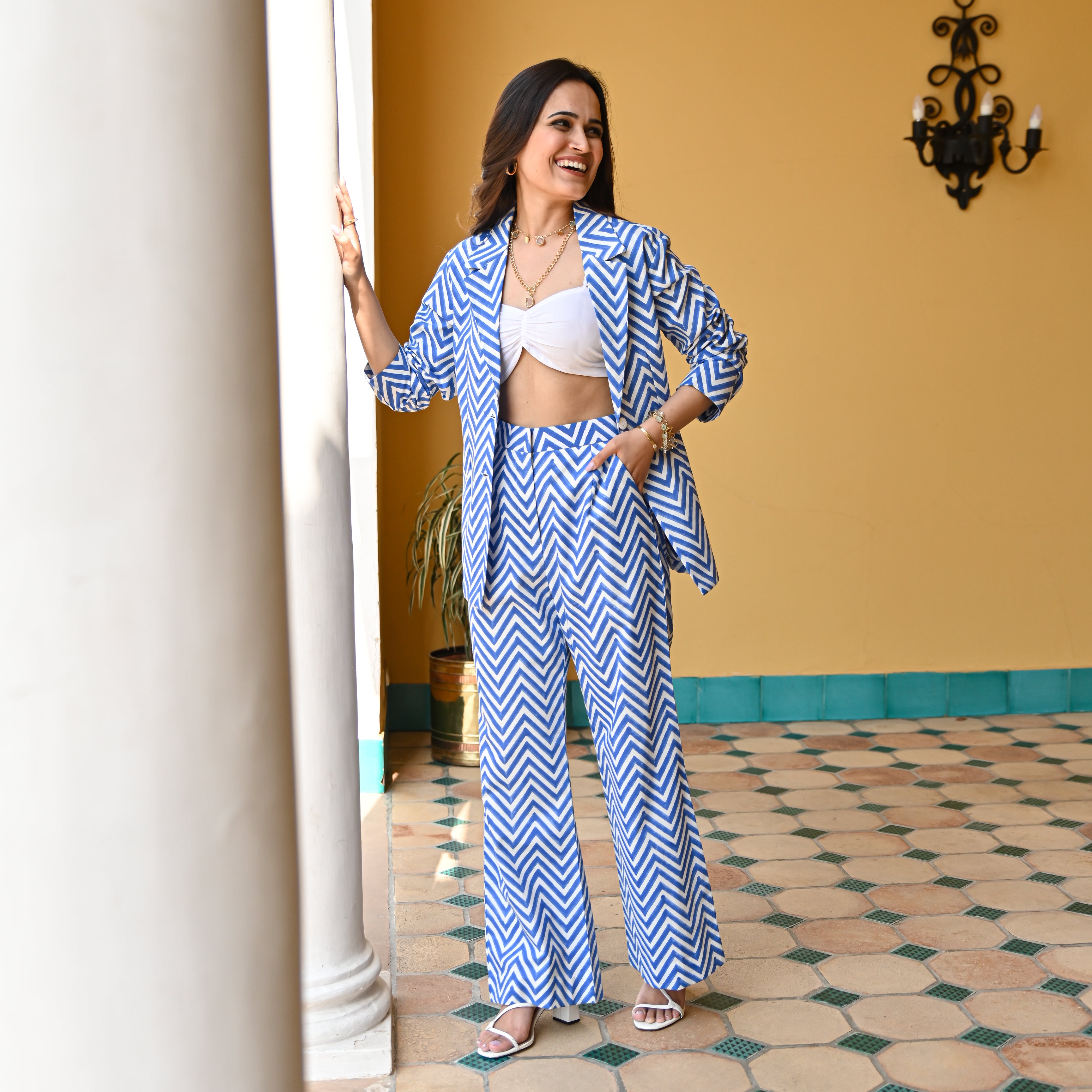 Chevron Cotton Blazer Set