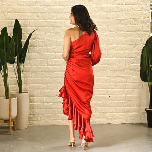 Eva Red Satin Dress