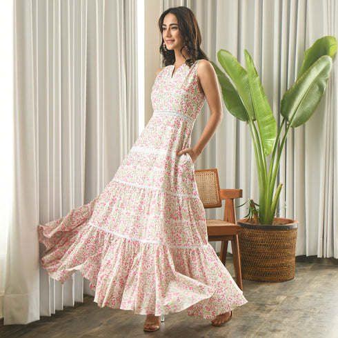 Verdant White Tier Dress