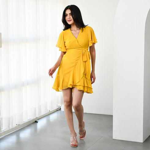 Chique Yellow Georgette Dress