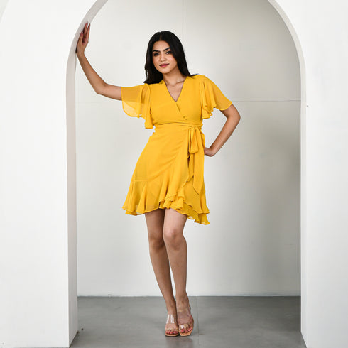 Chique Yellow Georgette Dress
