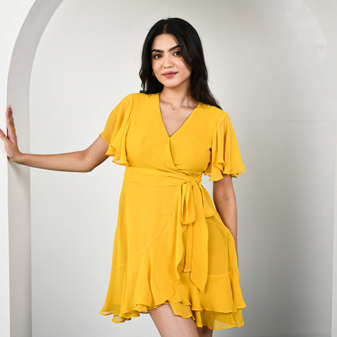 Chique Yellow Georgette Dress