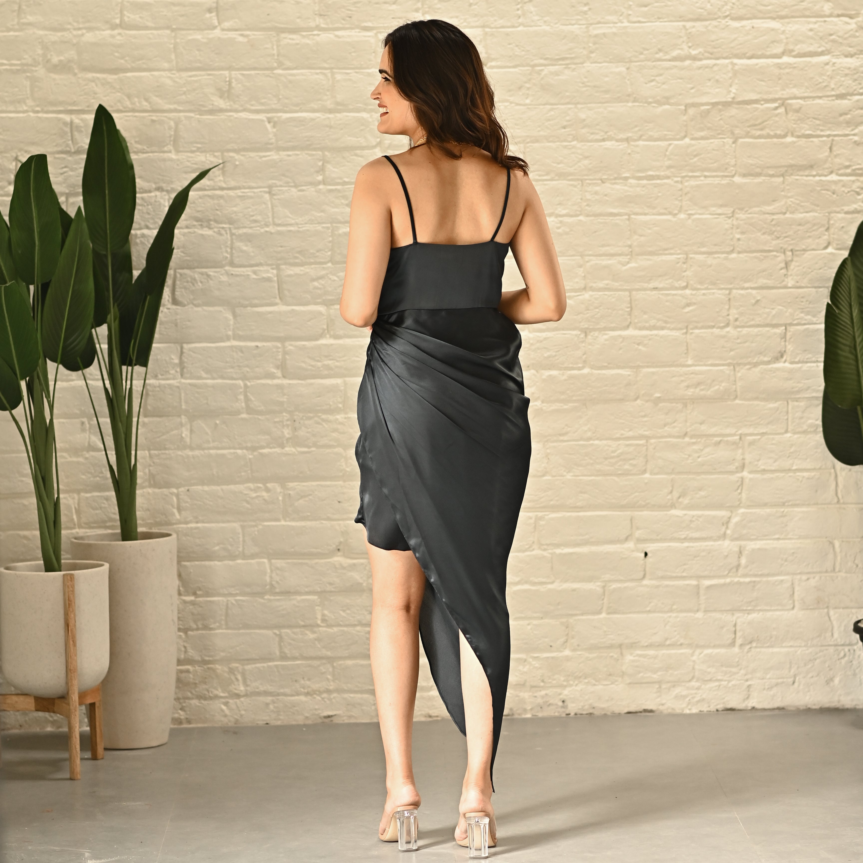 Raven Black Satin Dress