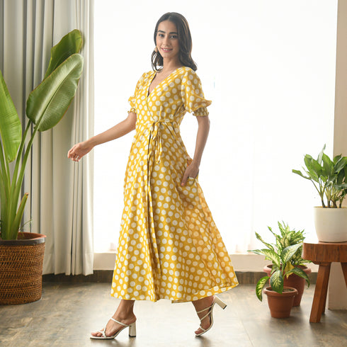 Ochre Polka Wrap Dress