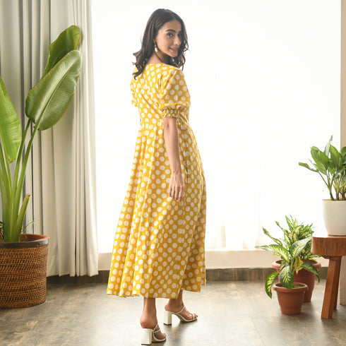 Ochre Polka Wrap Dress