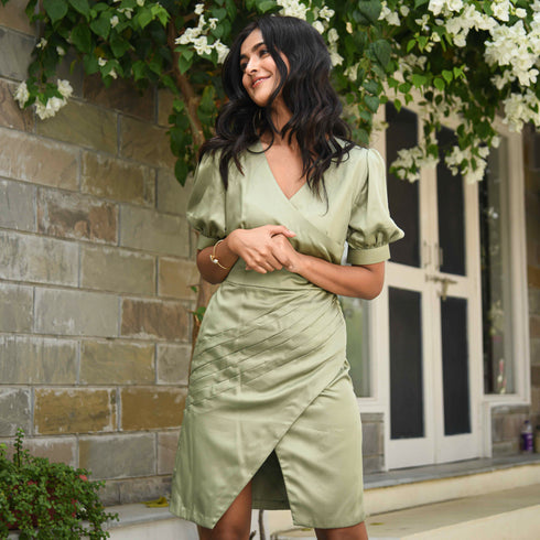 Celery Satin Dress
