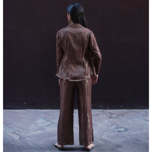 Brown Lurex Blazer Set