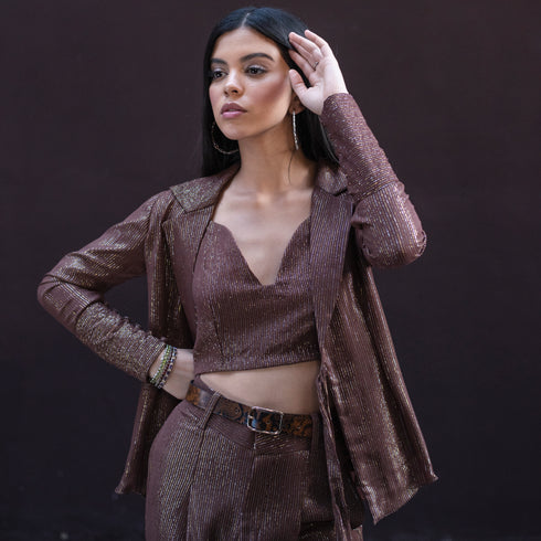Brown Lurex Blazer Set