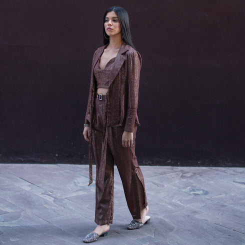 Brown Lurex Blazer Set