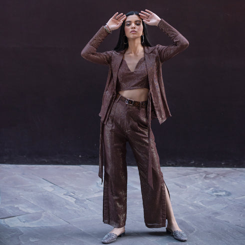 Brown Lurex Blazer Set
