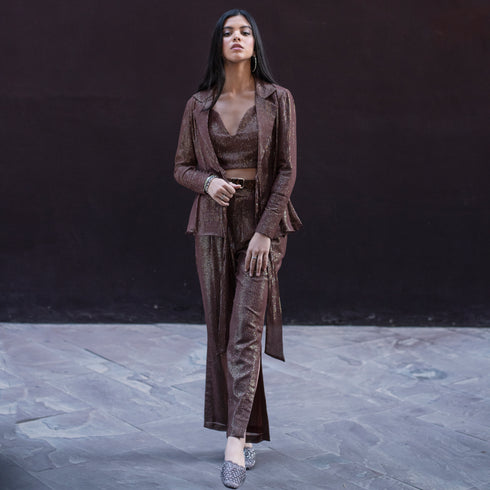 Brown Lurex Blazer Set