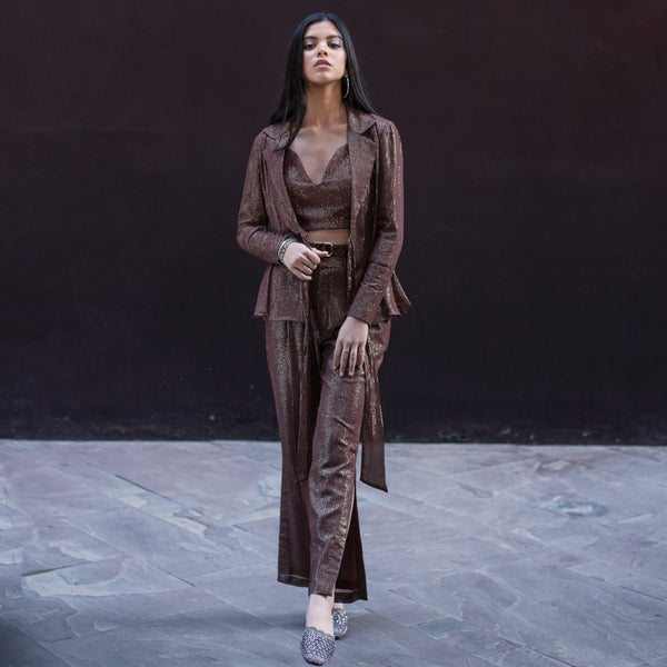 Brown Lurex Blazer Set