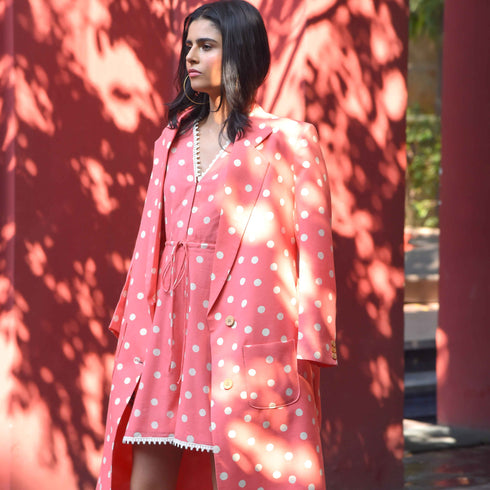 Flamingo Polka Trench Coat