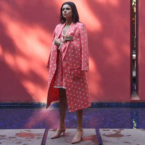 Flamingo Polka Trench Coat